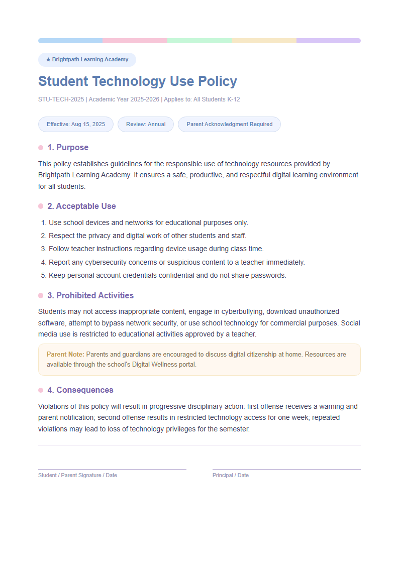 Pastel education policy with gentle colors
